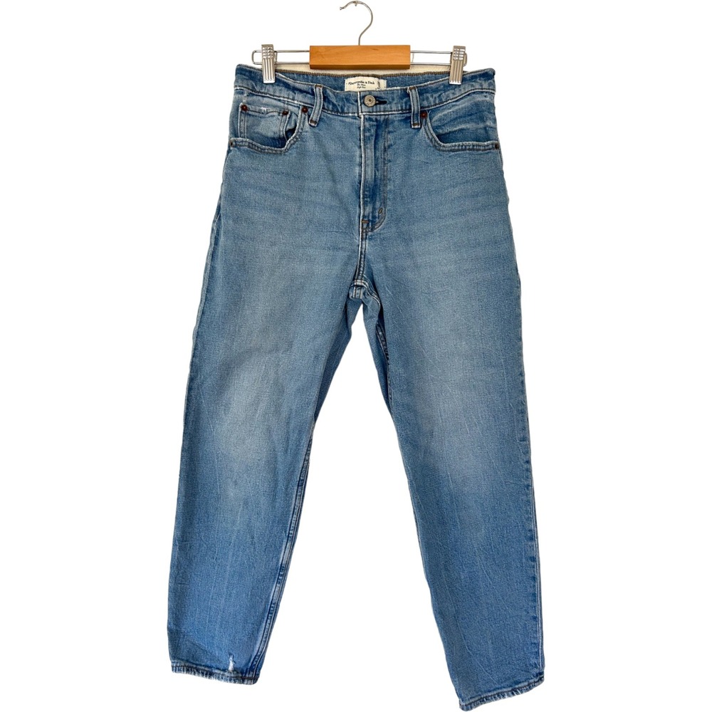 Abercrombie & Fitch The Mom High Rise Jeans Medium Wash Blue 28 6R Distressed